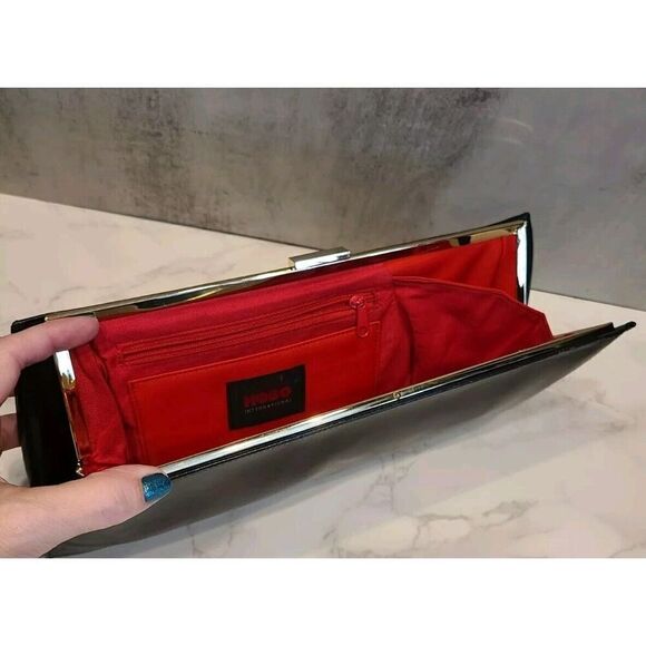 Hobo International Black Leather 13" X 5" Clutch Purse Wallet Gold Clasp EUC - Picture 6 of 13